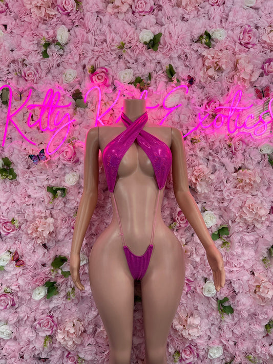 Exotic DancewearSlingshot Bodysuit Pink  Sexy Outfit for Parties, Clubwear, or Festivals | Trendy and Eye-Catching Fashion Exotic Dancewear