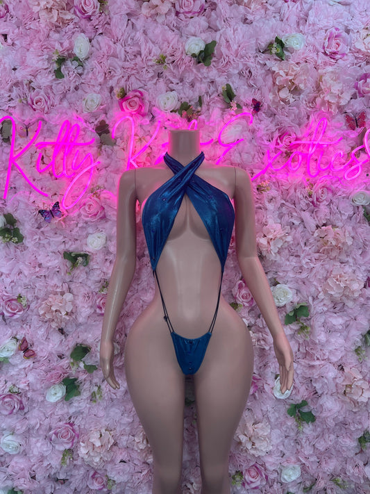Exotic DancewearSlingshot Bodysuit Blue  Sexy Outfit for Parties, Clubwear, or Festivals | Trendy and Eye-Catching Fashion Exotic Dancewear