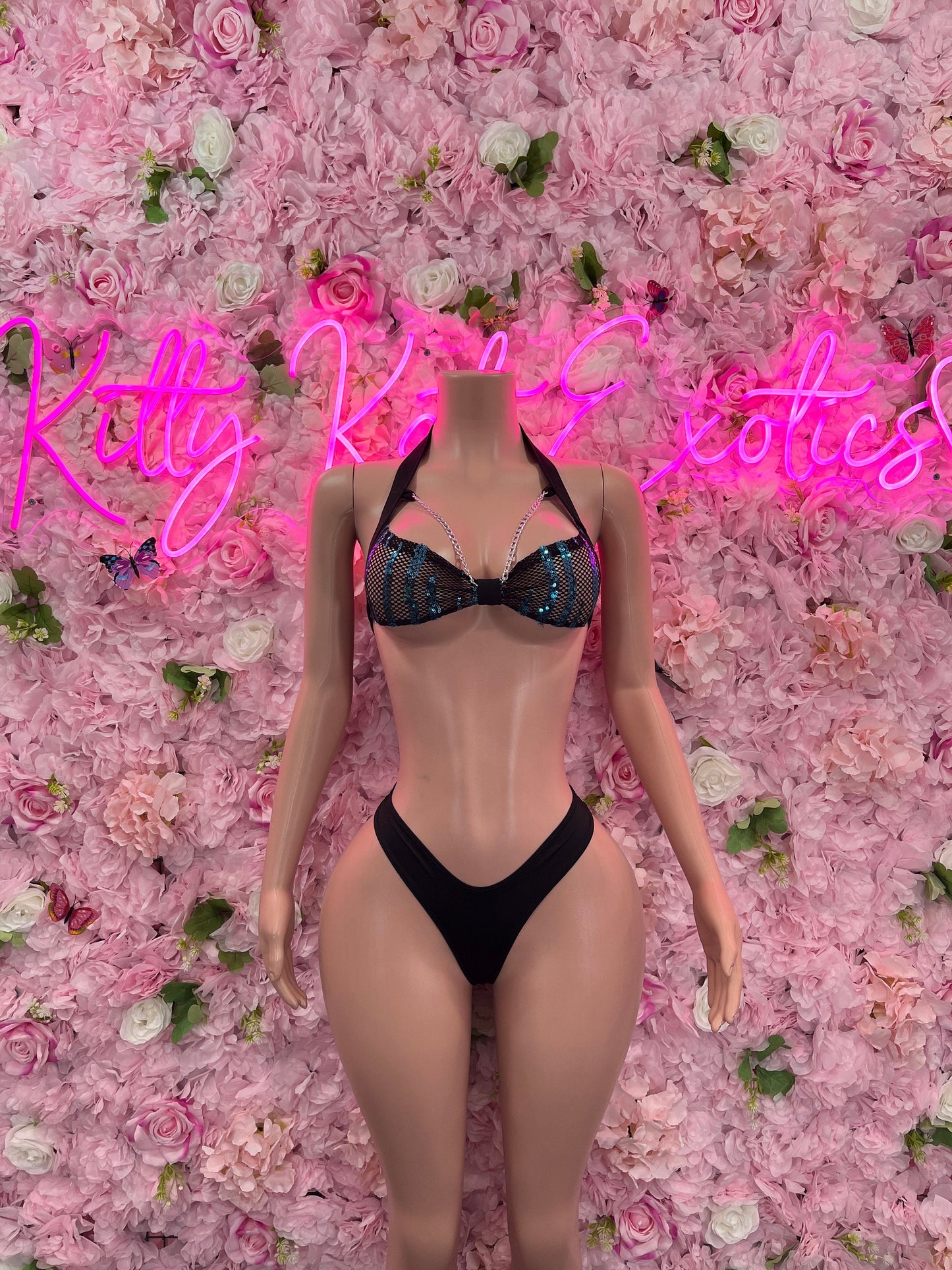 Two-Piece Black Chain link Bikini  Cute Swimsuit Set for Beach, Pool, or Vacation | Exotic Dancewear Festival wear