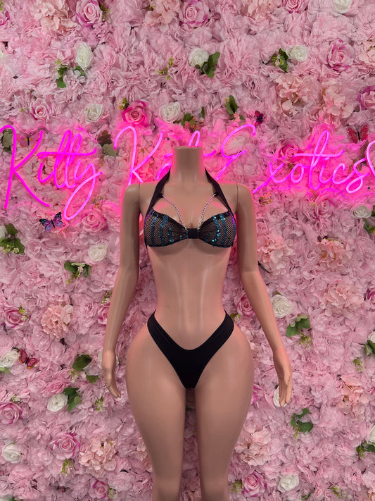 Two-Piece Black Chain link Bikini  Cute Swimsuit Set for Beach, Pool, or Vacation | Exotic Dancewear Festival wear