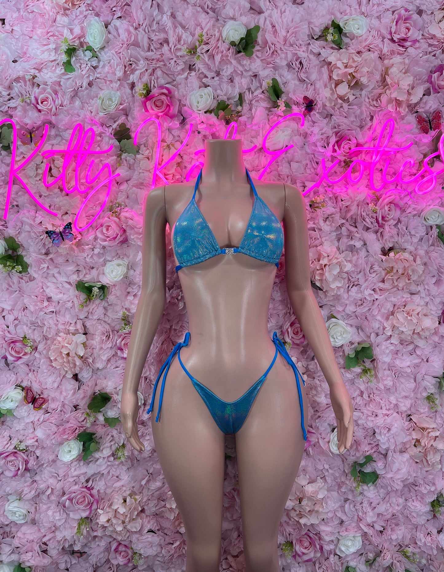 Two-Piece Blue Metallic Bikini  Cute Swimsuit Set for Beach, Pool, or Vacation | Exotic Dancewear Festival wear