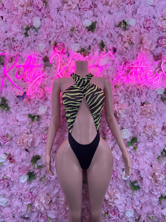 Exotic DancewearOne Piece Zebra Green