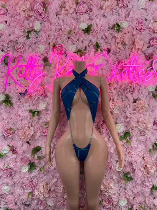 Exotic DancewearSlingshot Bodysuit Blue  Sexy Outfit for Parties, Clubwear, or Festivals | Trendy and Eye-Catching Fashion Exotic Dancewear