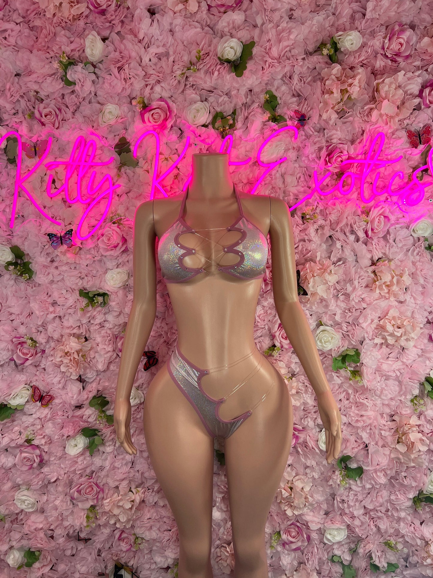 Two-Piece Silver Metallic Cut off Bikini  Cute Swimsuit Set for Beach, Pool, or Vacation | Exotic Dancewear Festival wear