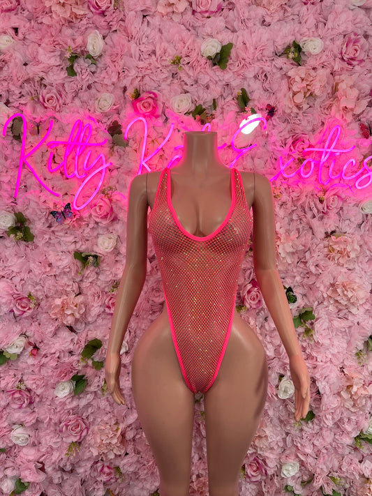 Exotic DancewearOne Piece Rhinestone Coral