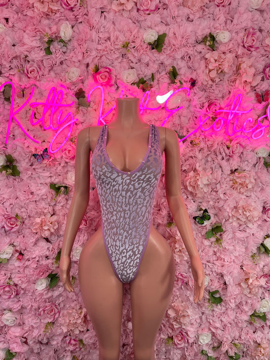 Exotic DancewearOne Piece Velvet Mesh Lilac