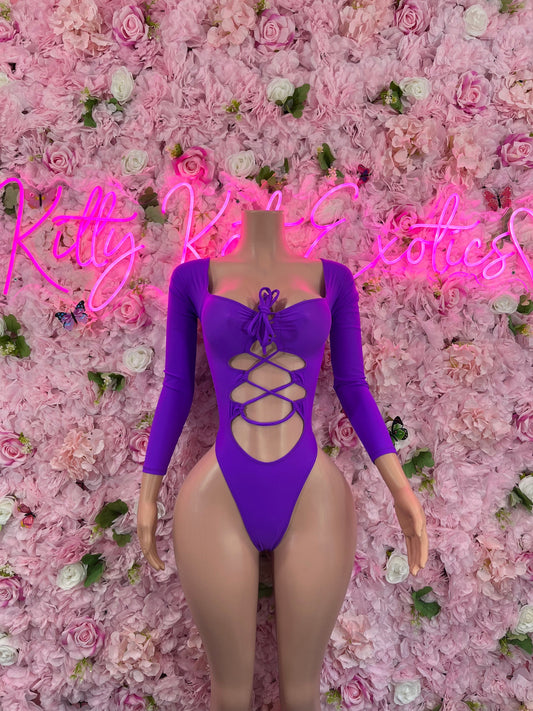 New Years Bottlegirl One Piece Purple Bodysuit Bartender OutfitStartender One Piece Purple