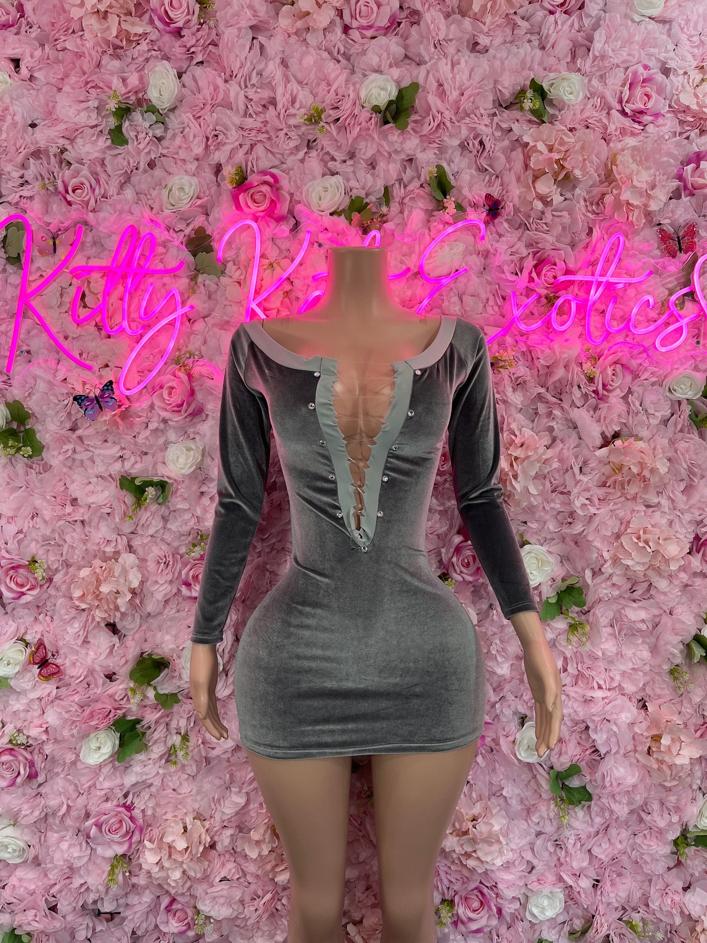 Silver LS Velvet Dress  Soft and Elegant Party, Evening, or Casual Wear | Luxurious Women's Fashion Womens Clothing