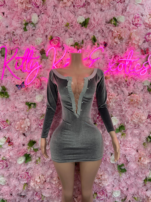 Silver LS Velvet Dress  Soft and Elegant Party, Evening, or Casual Wear | Luxurious Women's Fashion Womens Clothing