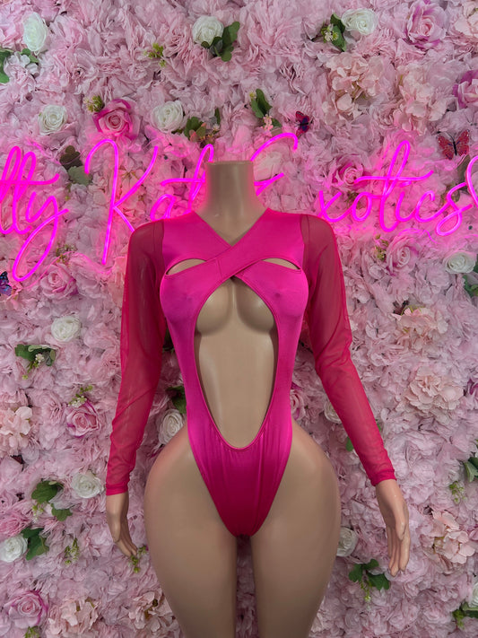 New Years Bottlegirl Pink Bodysuit  Sexy One-Piece Festival Wear, Clubwear, or Performance Outfit | Eye-Catching Party Style