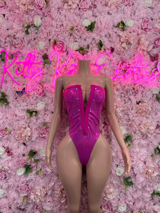 Exotic DancewearOne Piece Pink Metallic