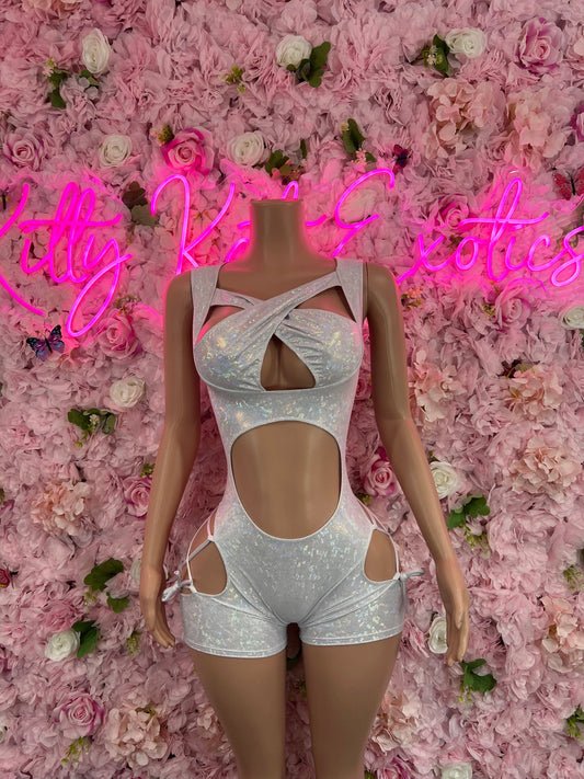 New Years Bottlegirl One Piece Silver Bodysuit Ravewear Festival wearStartender One Piece Silver