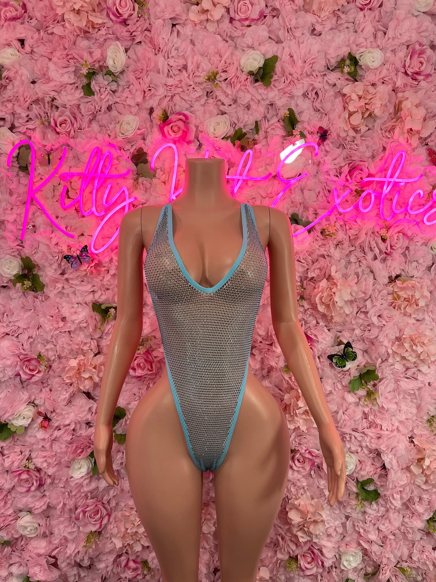 Exotic DancewearOne Piece Rhinestone Blue