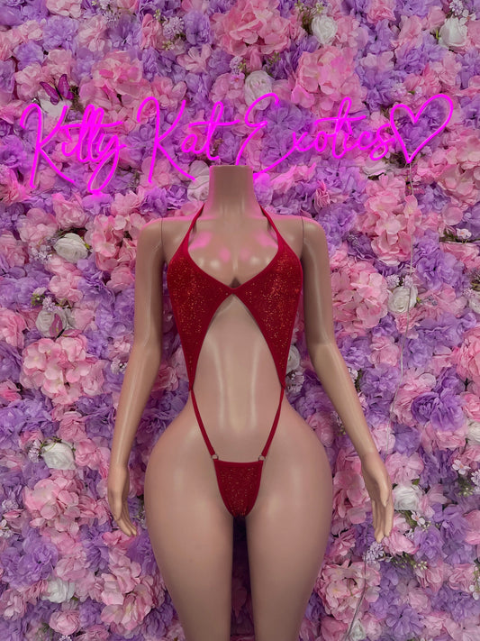 Exotic DancewearSlingshot Bodysuit Red  Sexy Outfit for Parties, Clubwear, or Festivals | Trendy and Eye-Catching Fashion Exotic Dancewear