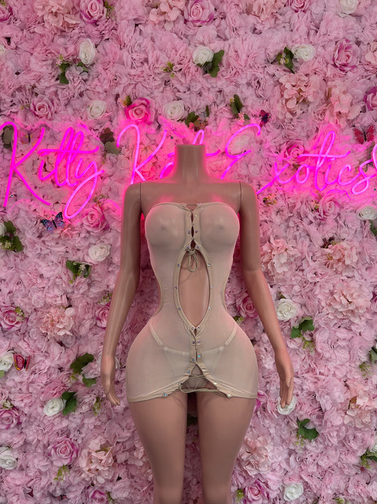 Nude Mesh Dress with G-String  Sexy Lingerie, Clubwear, or Beach Cover-Up | Bold and Sultry Outfit Womens Clothing
