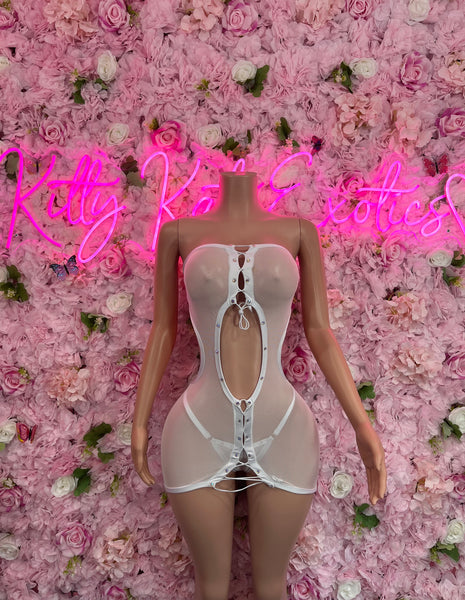 dress and lingerie White Mesh with G-String Size:6Year 4july17 lingerie party Athena Green Cutout Drape