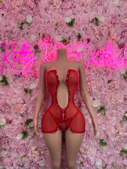 Valentines Day Red Mesh Dress with G-String  Sexy Lingerie, Clubwear, or Beach Cover-Up | Bold and Sultry Outfit Womens Clothing