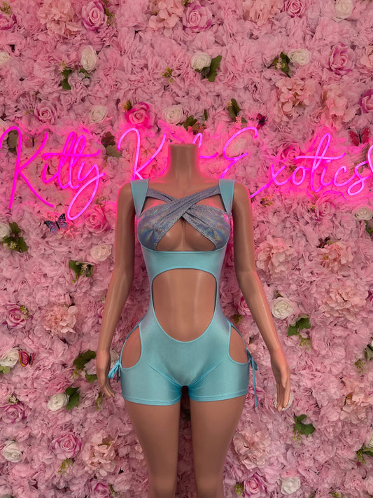 New Years Bottlegirl Turquoise Bodysuit  Sexy One-Piece Festival Wear, Clubwear, or Performance Outfit | Eye-Catching Party Style