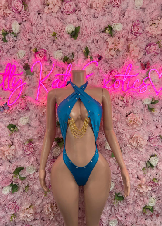 Exotic DancewearOne Piece Blue Chain Link