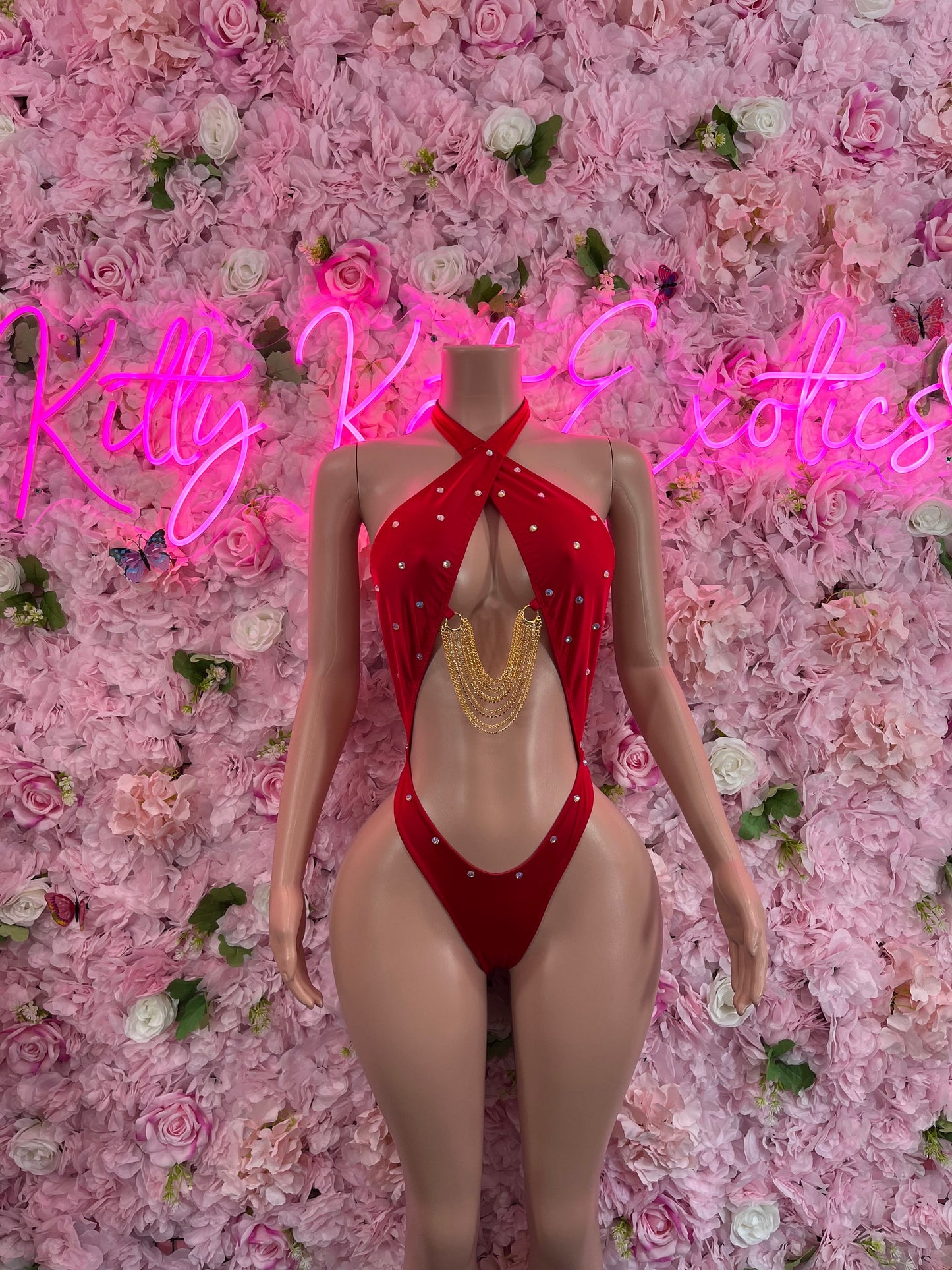 Exotic DancewearOne Piece Red Chain