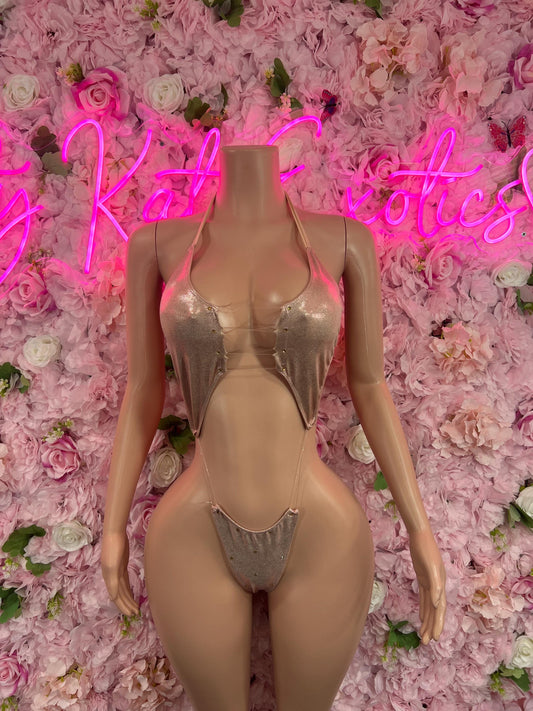 Exotic DancewearSlingshot Bodysuit Gold  Sexy Outfit for Parties, Clubwear, or Festivals | Trendy and Eye-Catching Fashion Exotic Dancewear