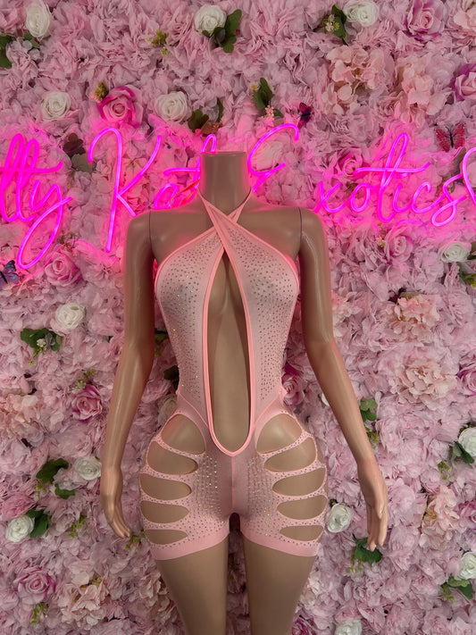 Exotic DancewearOne Piece Pink Cut Off