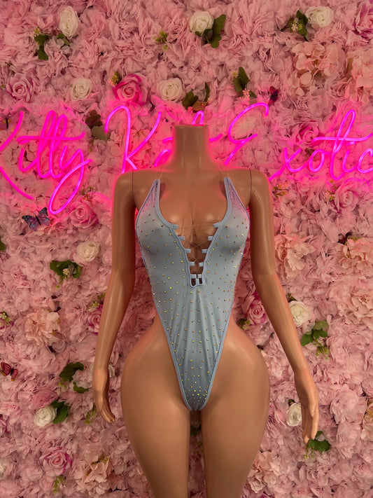 Exotic DancewearOne Piece Baby Blue Rhinestone