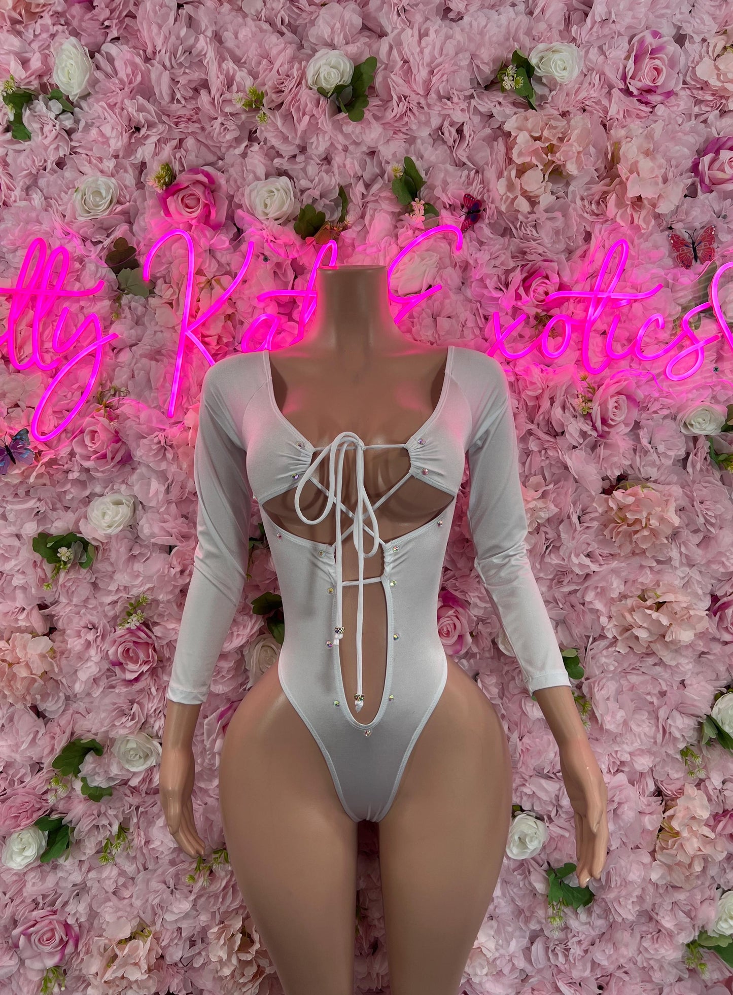 Exotic DancewearOne Piece White Bodysuit