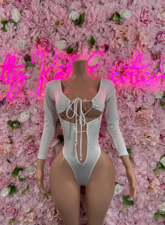 Exotic DancewearOne Piece White Bodysuit