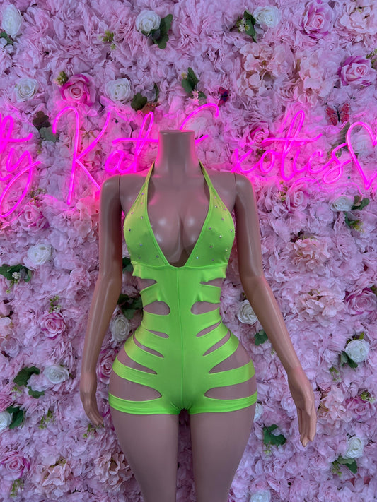 Exotic DancewearOne Piece Green Cutoff