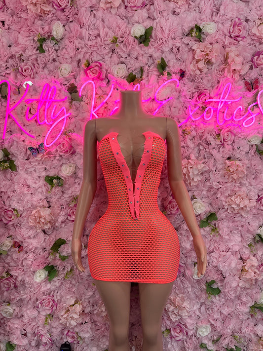 Neon Pink Fishnet Dress  Sexy Clubwear & Dancewear for Raves, Parties, or Festivals | Bold and Eye-Catching Outfit