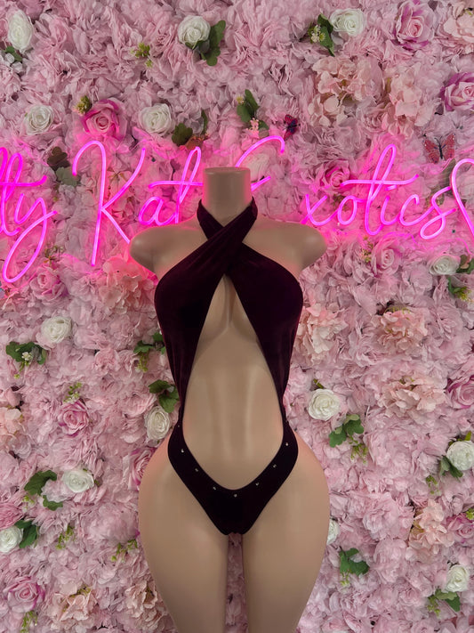 Exotic DancewearOne Piece Burgundy Bodysuit