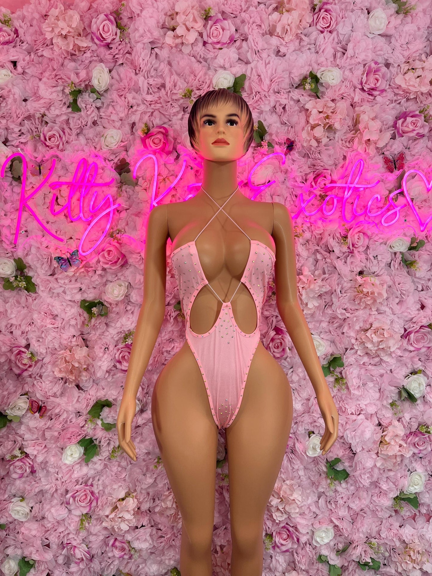 Exotic DancewearOne Piece Pink Rhinestone