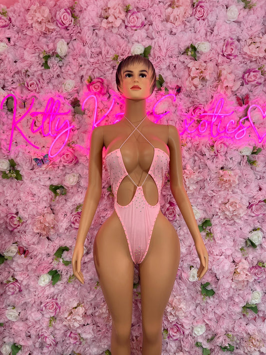 Exotic DancewearOne Piece Pink Rhinestone