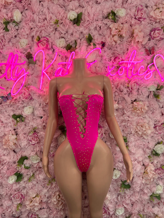 Exotic DancewearOne Piece Pink Rhinestone