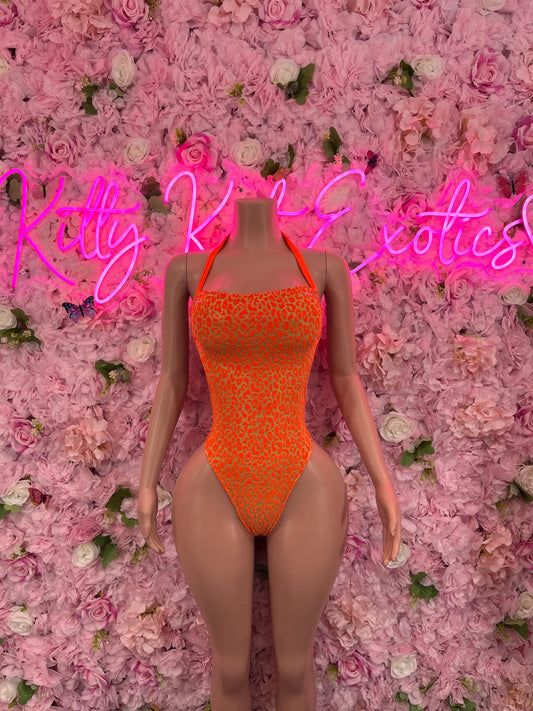 Exotic DancewearOne Piece Orange Mesh