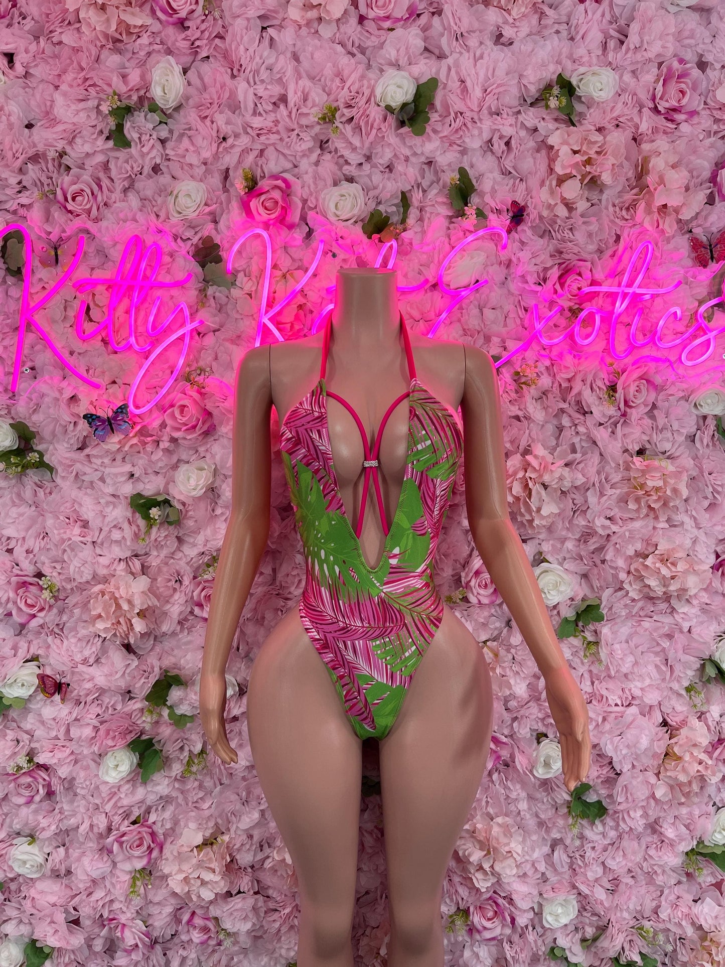 Exotic DancewearOne Piece Pink & Green Floral