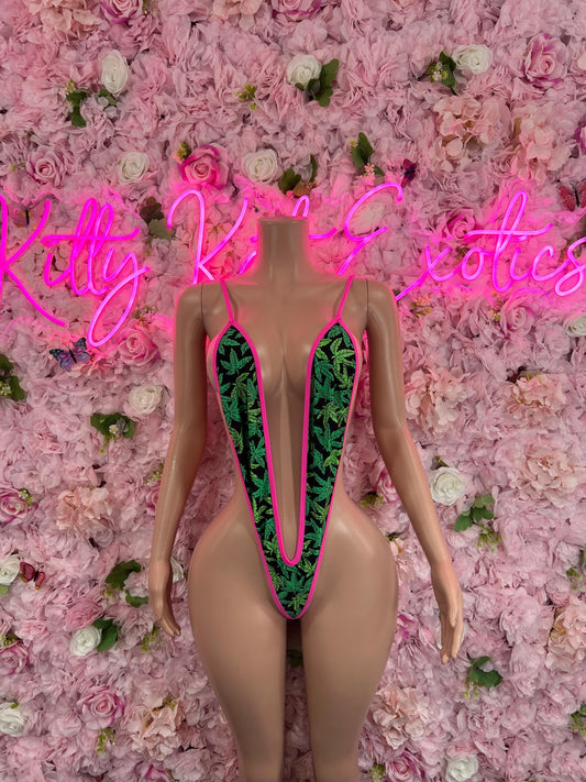 Exotic DancewearOne Piece Pink Green