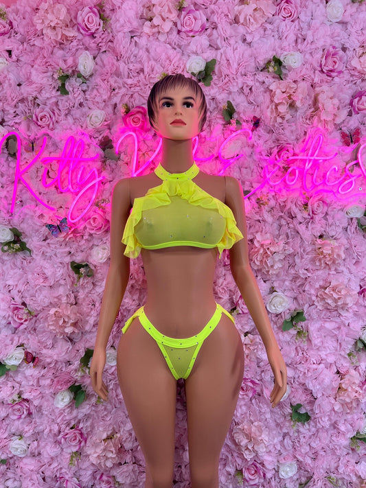 Two Piece Yellow Mesh