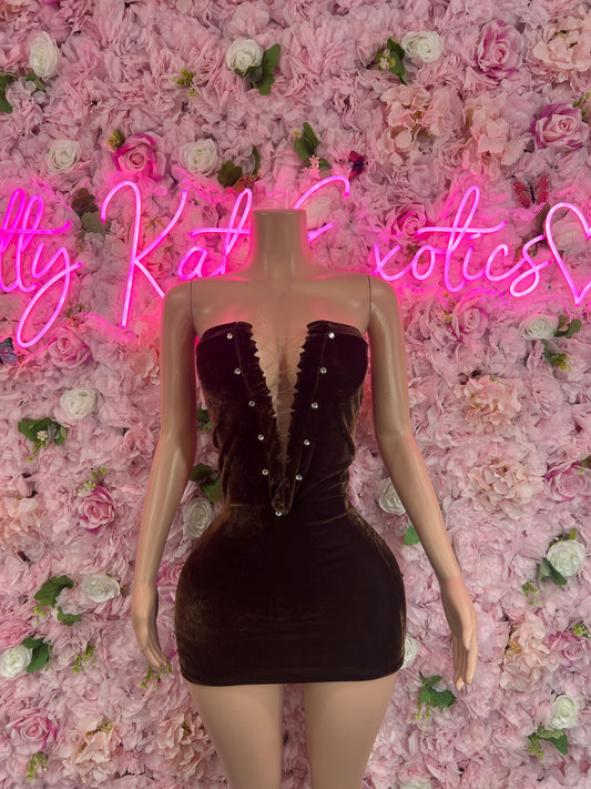 Brown Velvet Dress  Soft and Elegant Party, Evening, or Casual Wear | Luxurious Women's Fashion Womens Clothing