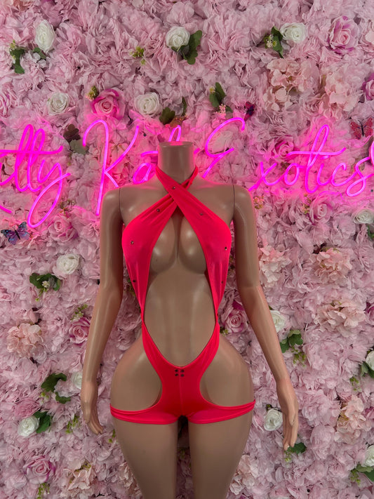 Exotic DancewearOne Piece Cut Off Coral