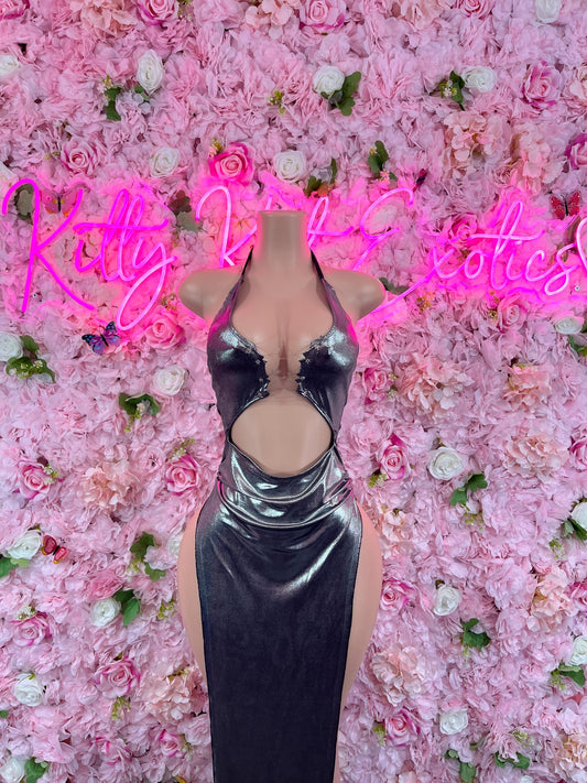 Bridal Black Metallic  Gown Exotic Dancewear   Elegant and Sexy Evening Dress for Performers, Events, or Special Occasions