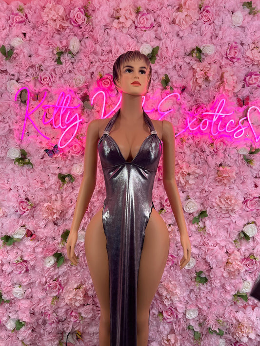 Exotic Dancewear Black Metallic Gown  Glamorous Evening Dress for Parties, Formal Events, or Special Occasions | Sexy and Elegant Fashion