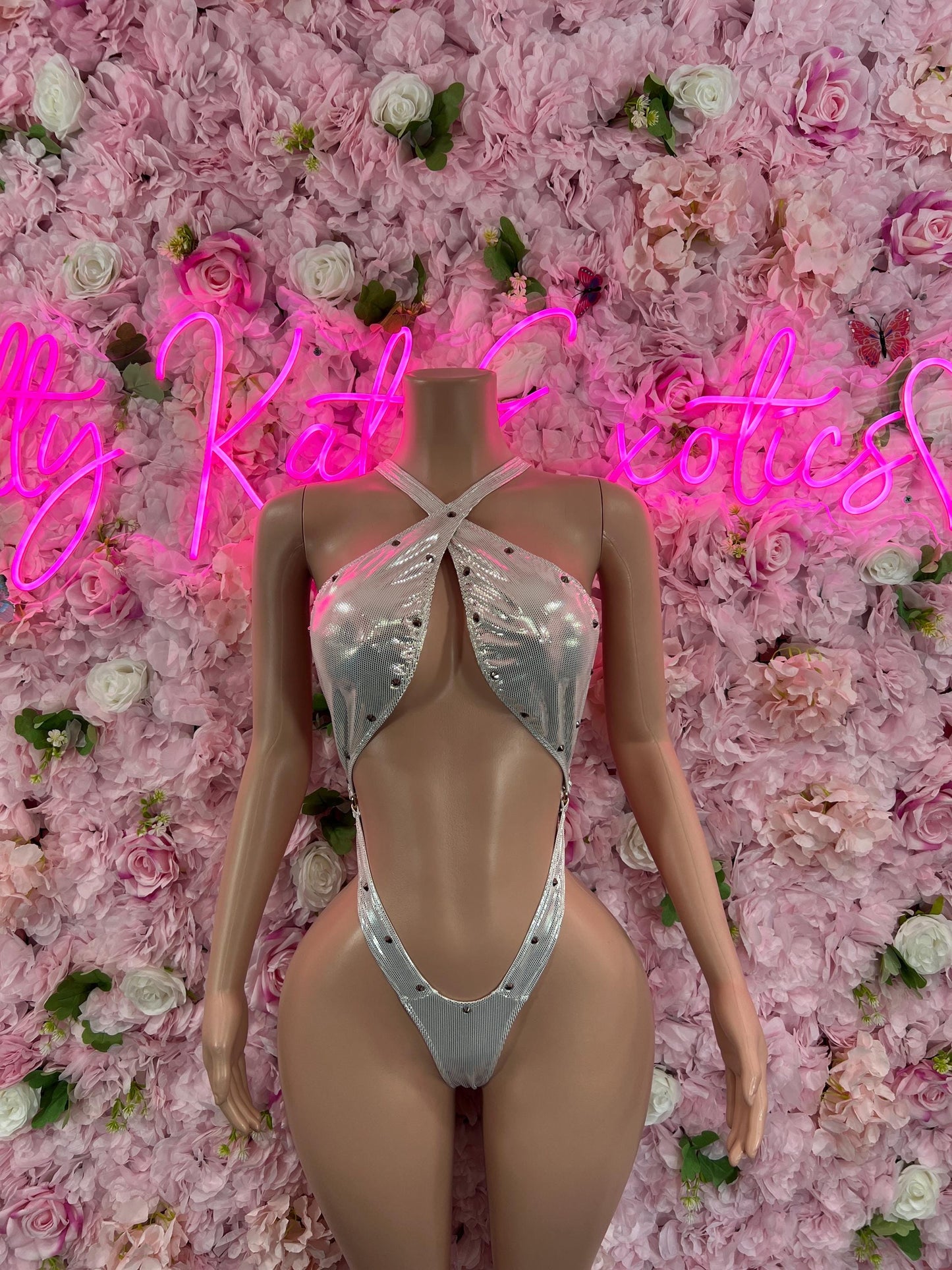 Exotic DancewearOne Piece Bodysuit Silver Metallic