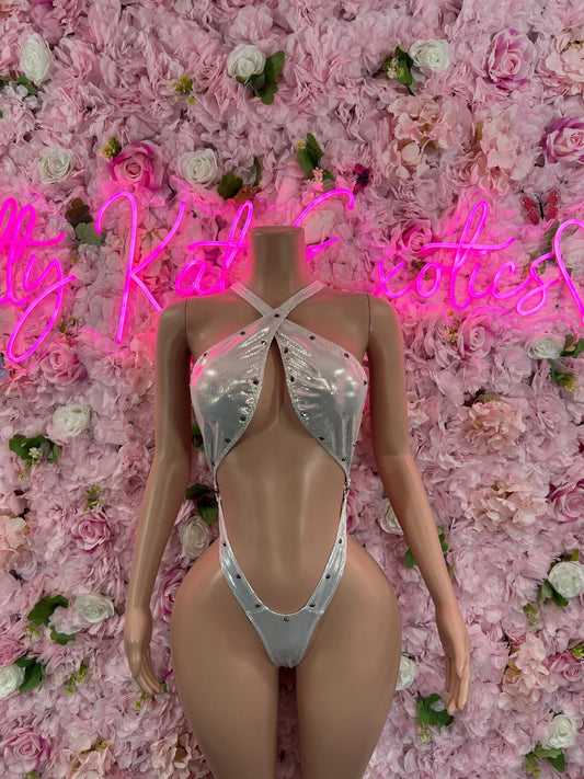 Exotic DancewearOne Piece Bodysuit Silver Metallic