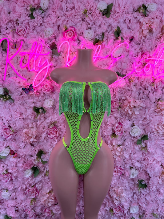 One Piece Green Fishnet Dancewear