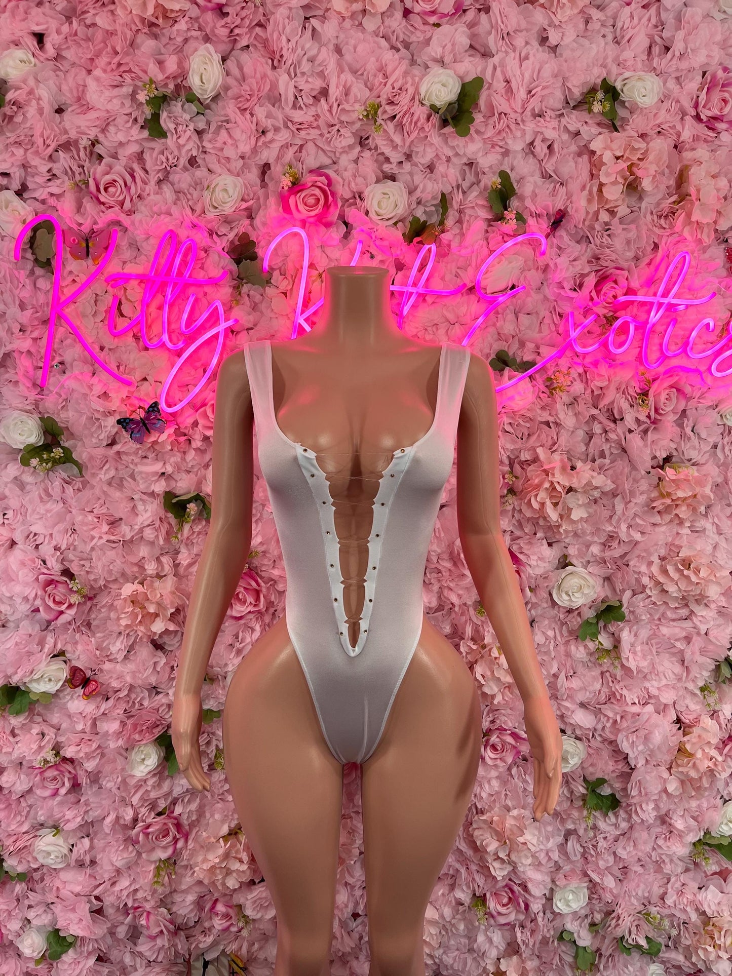 Exotic DancewearOne Piece White Bodysuit Bottlegirl