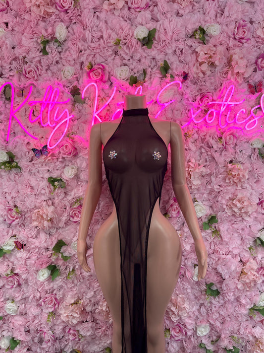 Black Mesh See-Through Gown  Sexy Sheer Evening Dress, Lingerie, or Clubwear | Bold and Elegant Statement