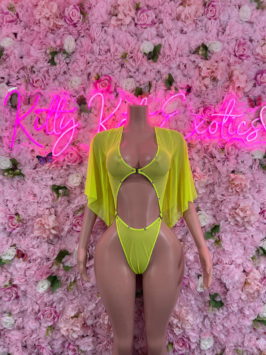 Exotic DancewearOne Piece Neon Green Flare