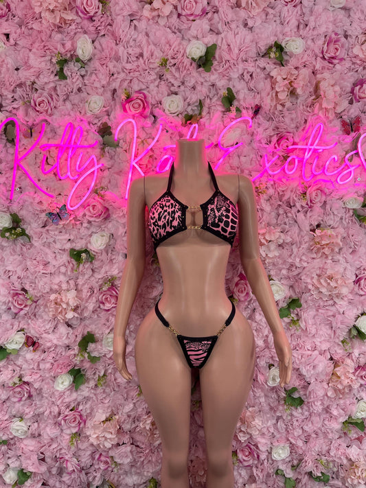 Two Piece Snake Print Bodysuit Pink  Sexy Animal Print Outfit for Parties, Clubwear, or Festivals | Trendy and Eye-Catching Fashion